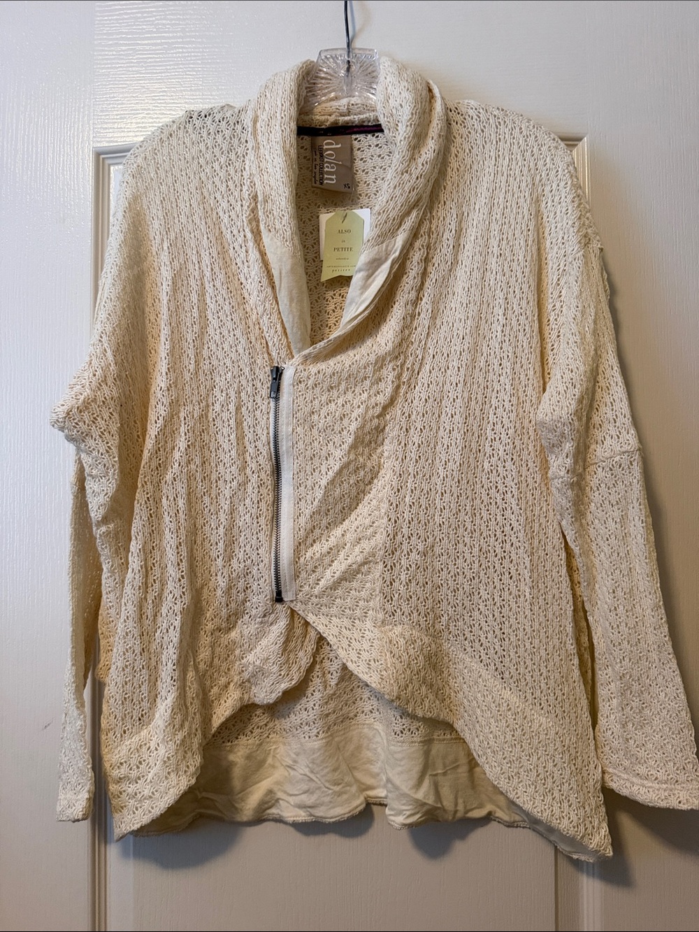 Anthropologie Dolan Cream Open-Knit Shawl Zip Cardigan NWT